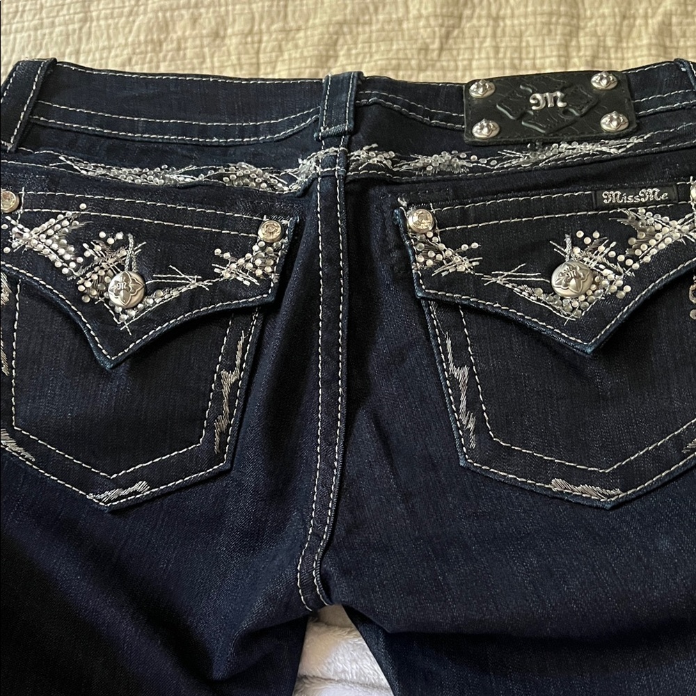 Miss Me Dark Indigo Bootcut Jeans with Embellished Back Pockets